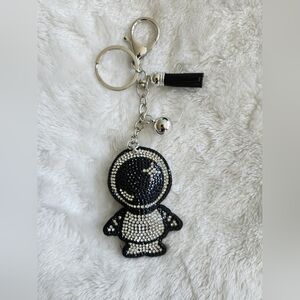 Astronaut Black and Silver Rhinestone Keychain Bag Charm